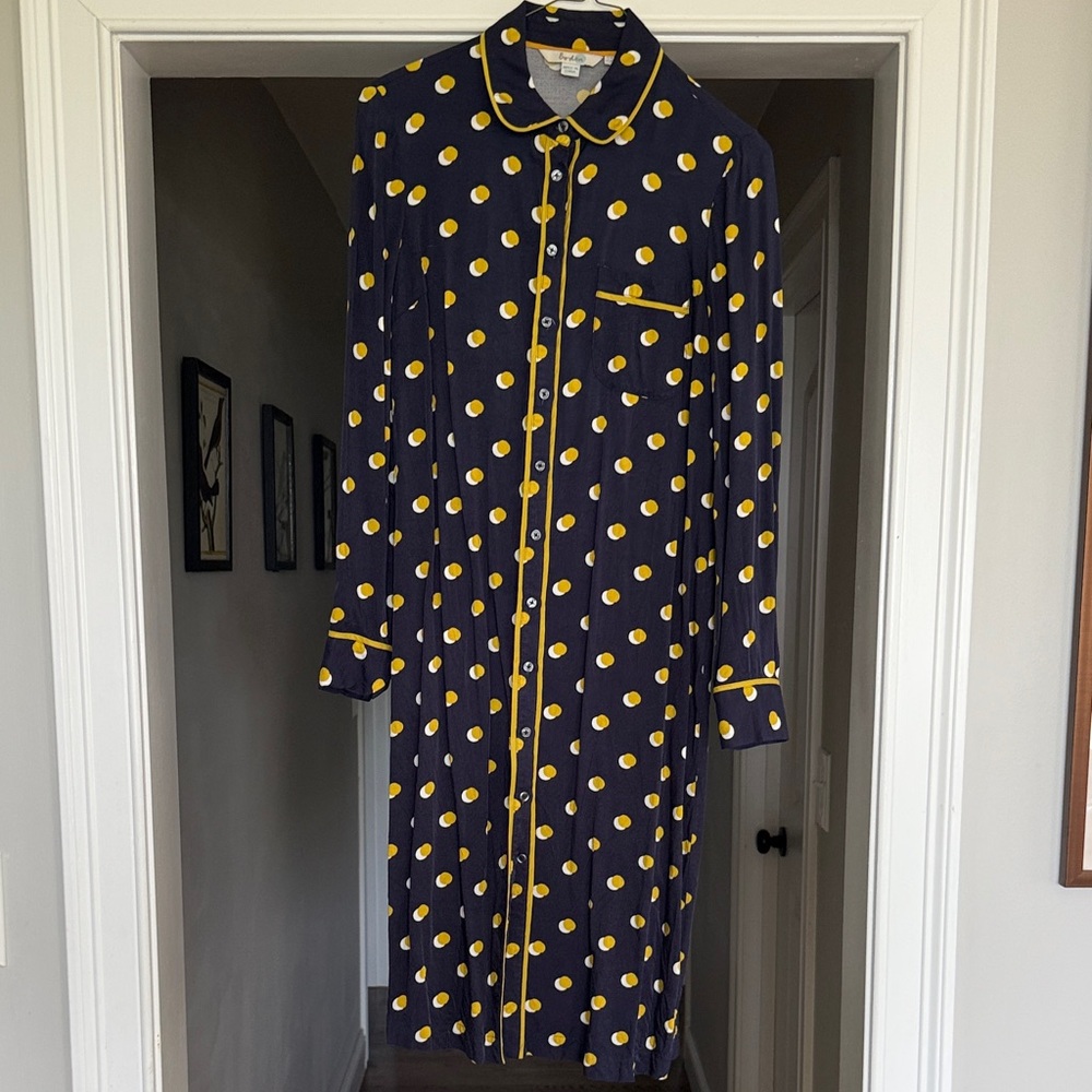 Boden Navy Dress with Yellow Dots